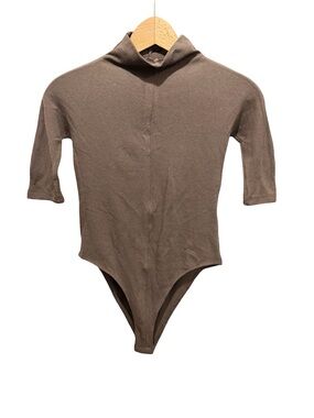 Zara Taupe Brown 3/4 Sleeve One-Piece Bodysuit